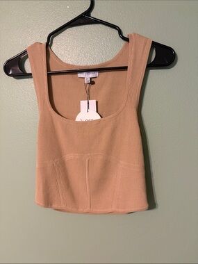 Lost + Wander Ribbed Scoop-Neck Crop Tank - Beige